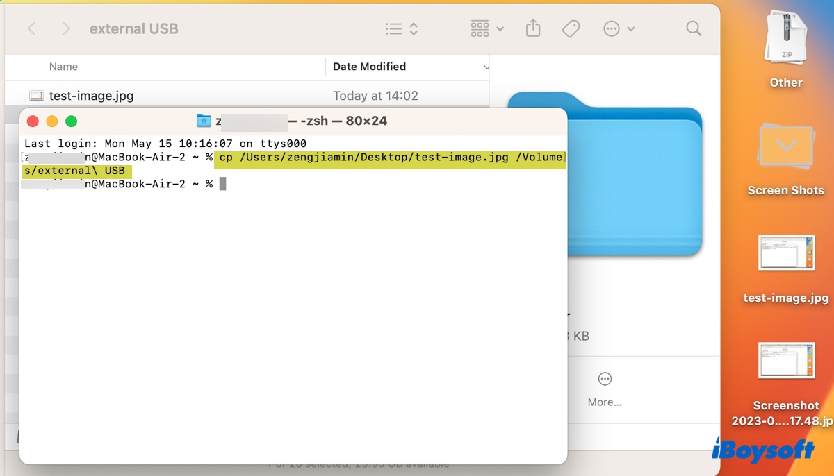 Copia archivos de Mac a disco duro externo usando Terminal