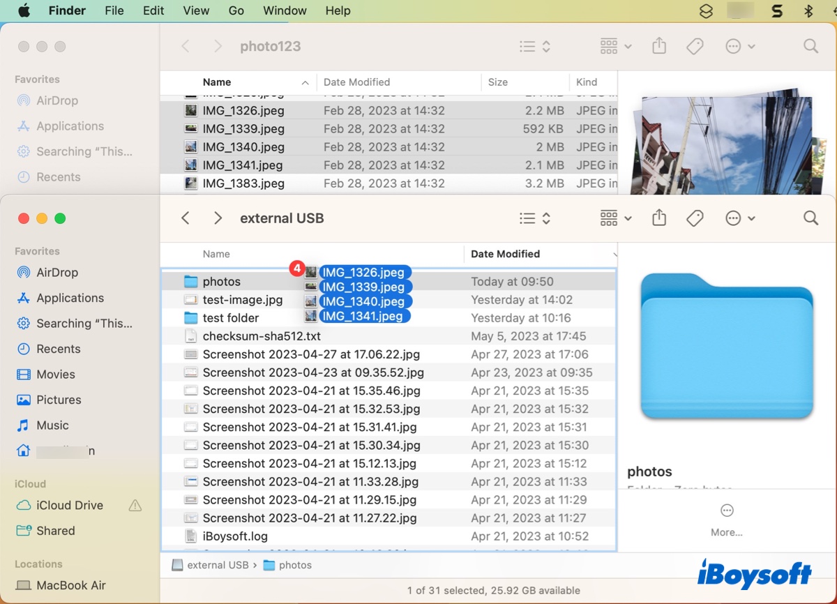 Glisser et déposer pour copier des fichiers de Mac vers un disque externe
