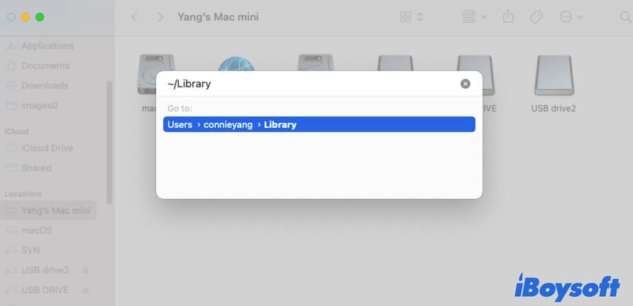 search the Library folder in the Go to Folder box