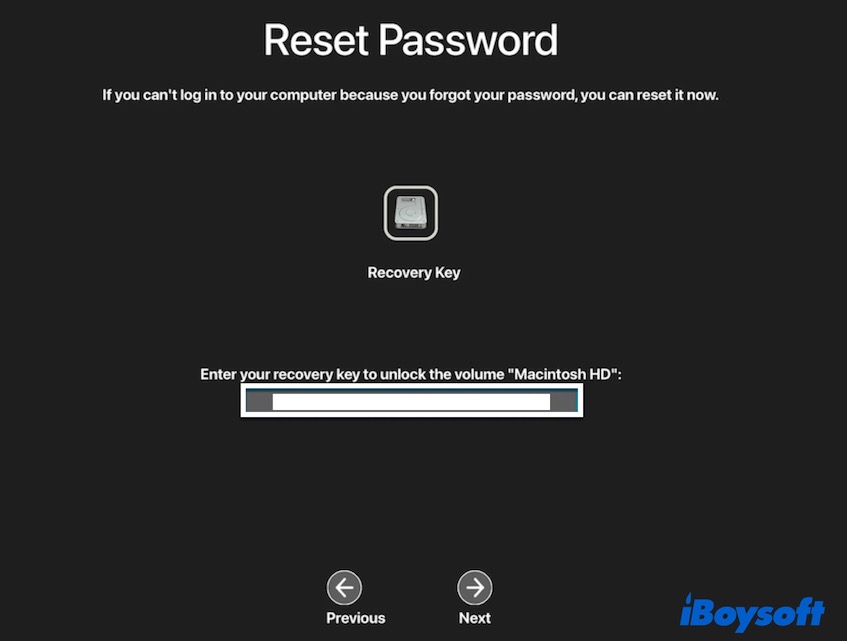 Passwort mit Wiederherstellungsschlüssel zurücksetzen