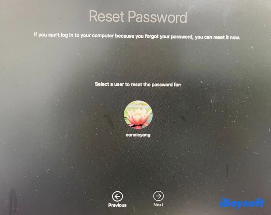 selct a user to reset password for