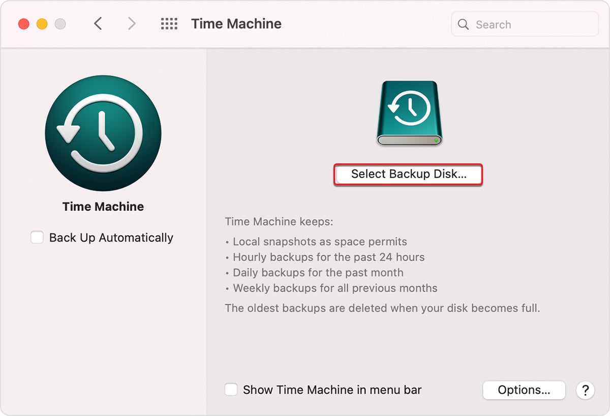 Verwenden von Time Machine auf dem Mac mit easystore unter macOS Monterey oder früher