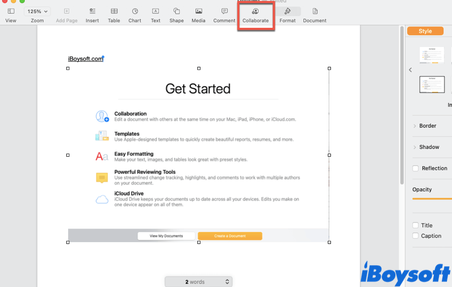 invite others to work on your Pages document 