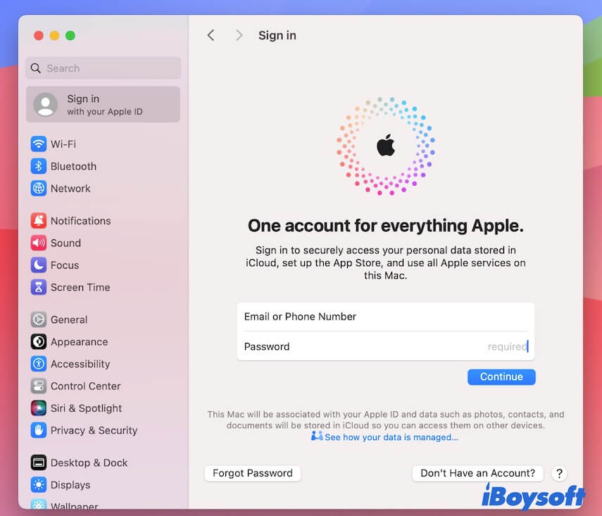 fazer login no Mac com ID Apple