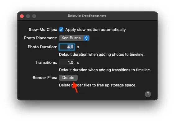 delete render files in iMovie