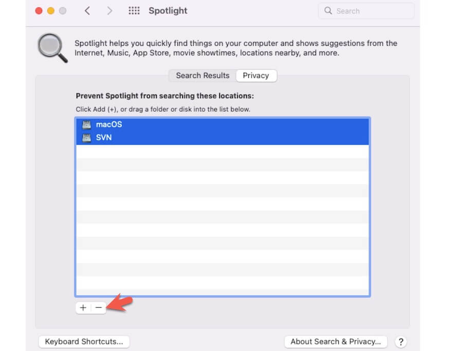SpotlightからMacの起動ディスクを削除