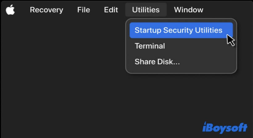 Recovery ModeでStartup Security Utilitiesに移動する