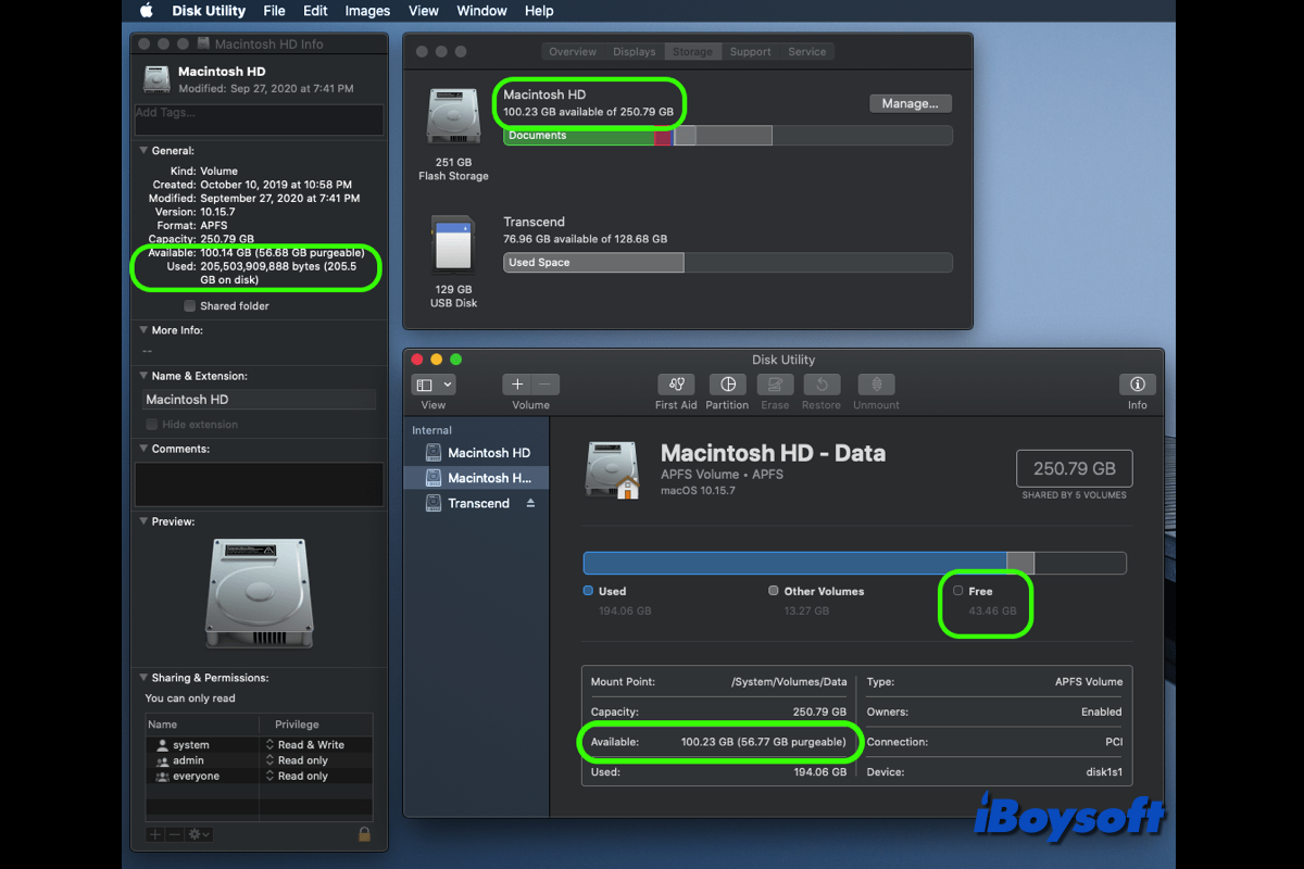 macos zeigt unterschiedlich falschen freien Speicherplatz