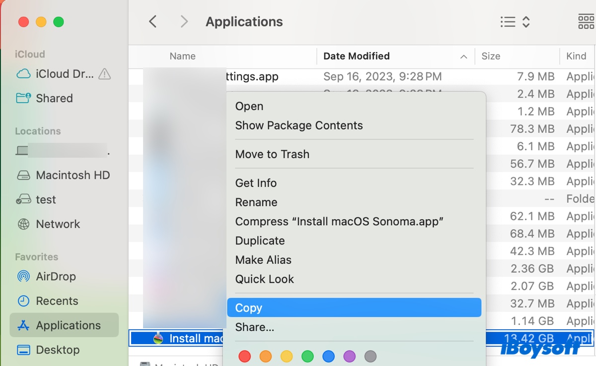Kopieren des macOS Sonoma Installers in den neu erstellten Ordner