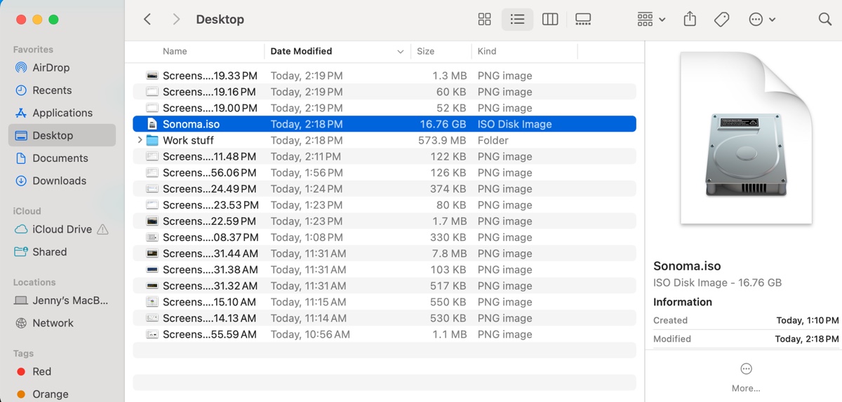Le fichier macOS Sonoma ISO créé sur votre bureau