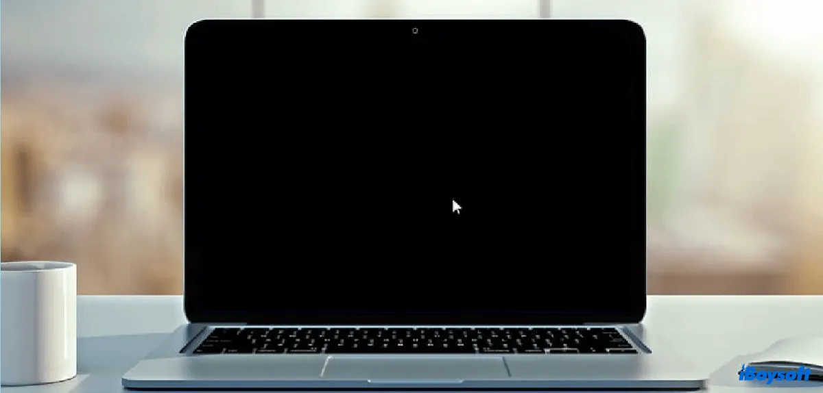 Pantalla negra de macOS Sonoma con un cursor