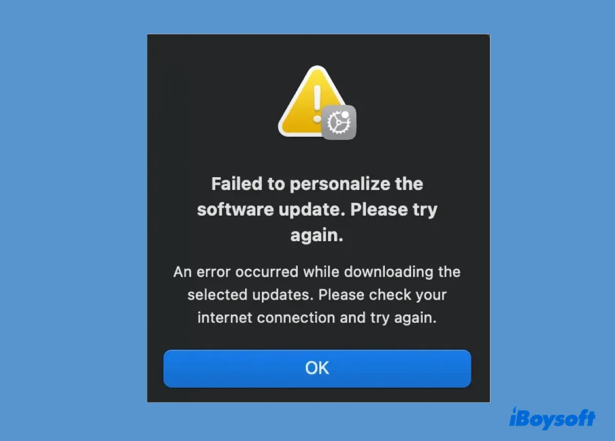 No se puede instalar macOS Sonoma debido al error que dice que no se pudo personalizar la actualización de software