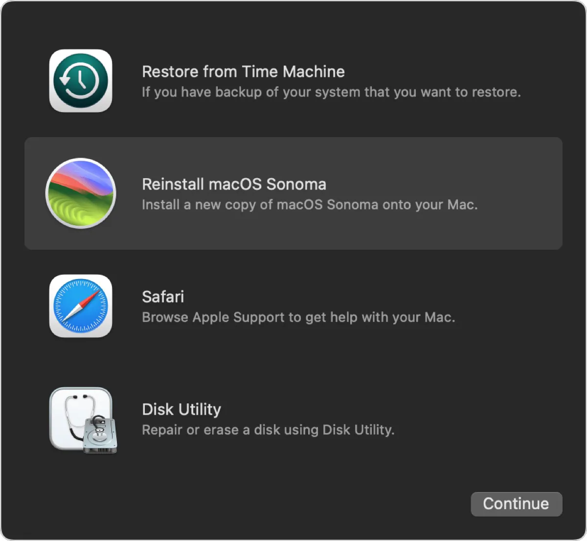 Réinstaller macOS Sonoma depuis le mode de récupération