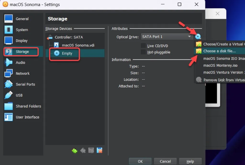 configure settings virtualbox storage