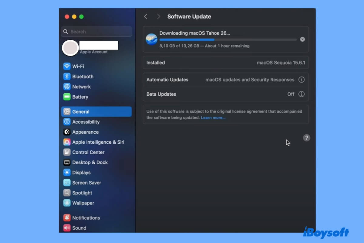 cant download macOS Tahoe