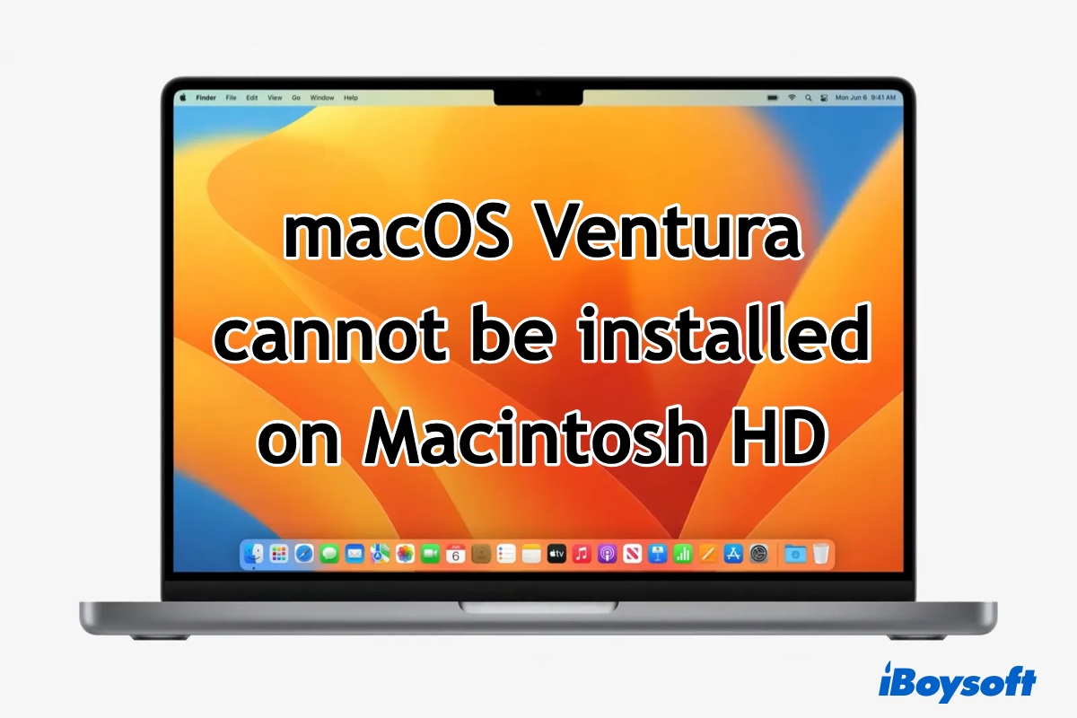 macOS Ventura kann nicht auf Macintosh HD installiert werden
