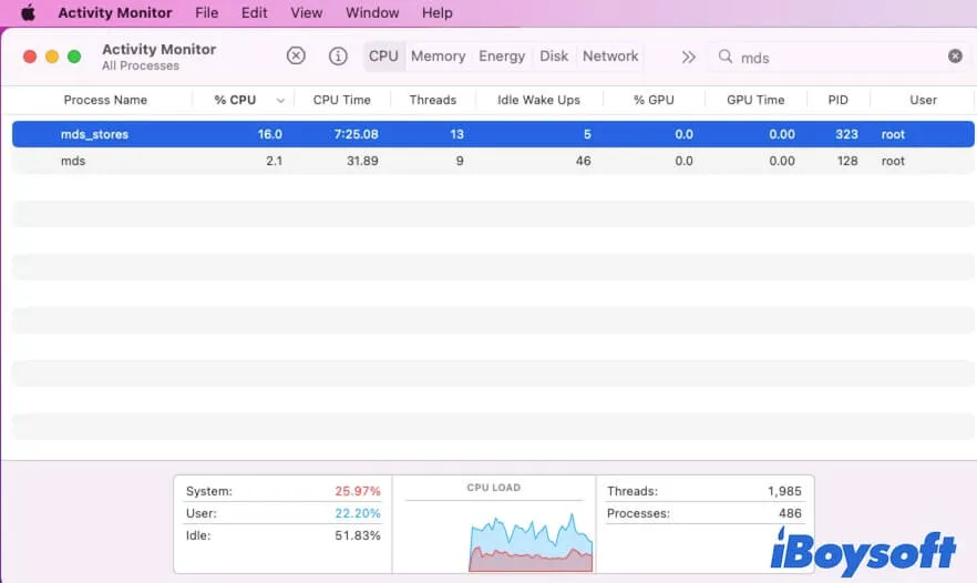 mds stores high cpu usage mac