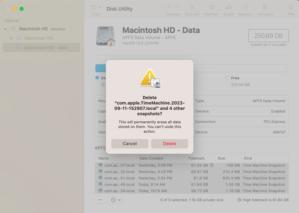 So löschen Sie Time Machine lokale Snapshots, um mehr Speicher auf dem Mac zu erhalten