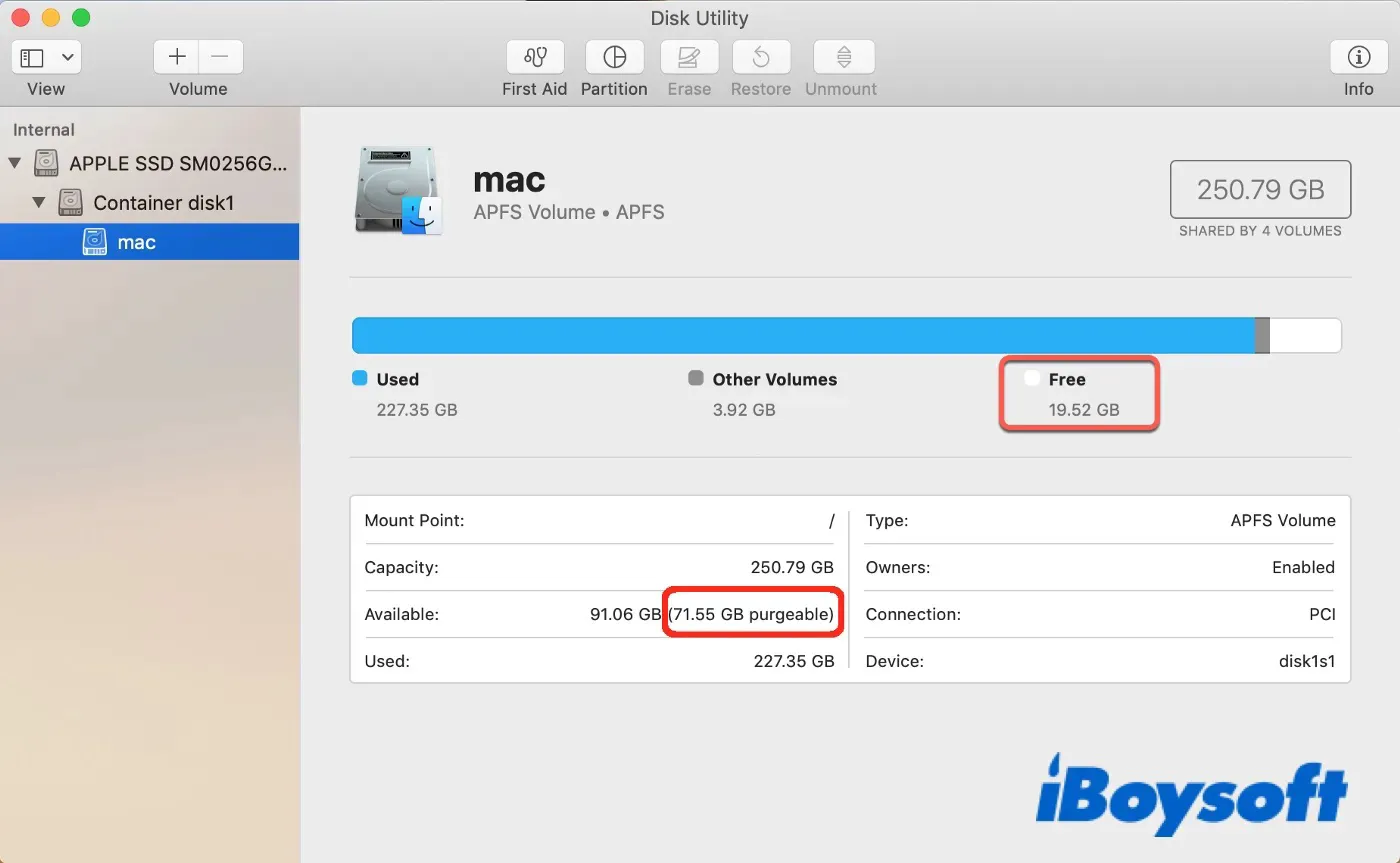 Gros espace purgeable sur Mac entraînant un message d'erreur Mac disant qu'il n'y a pas assez d'espace disque alors qu'il y en a