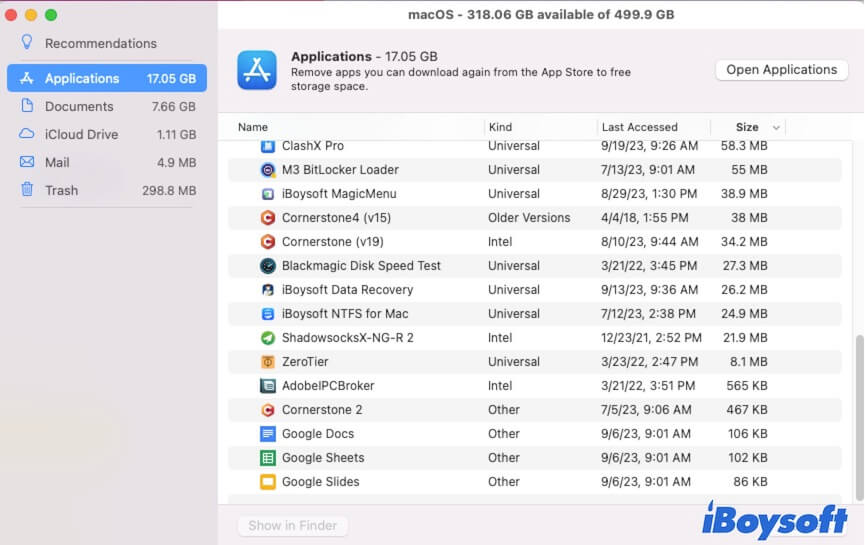 eliminar aplicaciones en el optimizador de almacenamiento de Mac