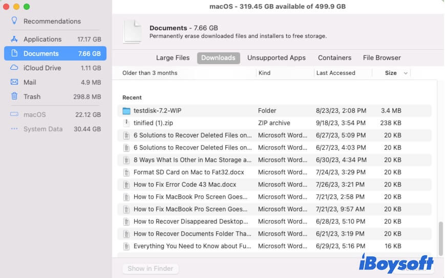 delete documents in Mac storage optimizer