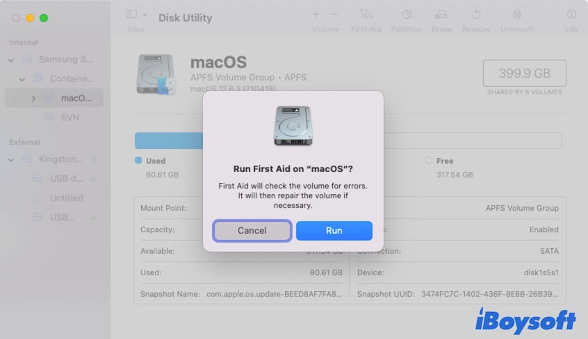 run First Aid check Mac startup disk