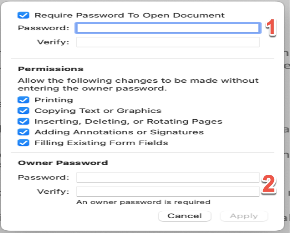 enter password to protect a PDF file on Mac