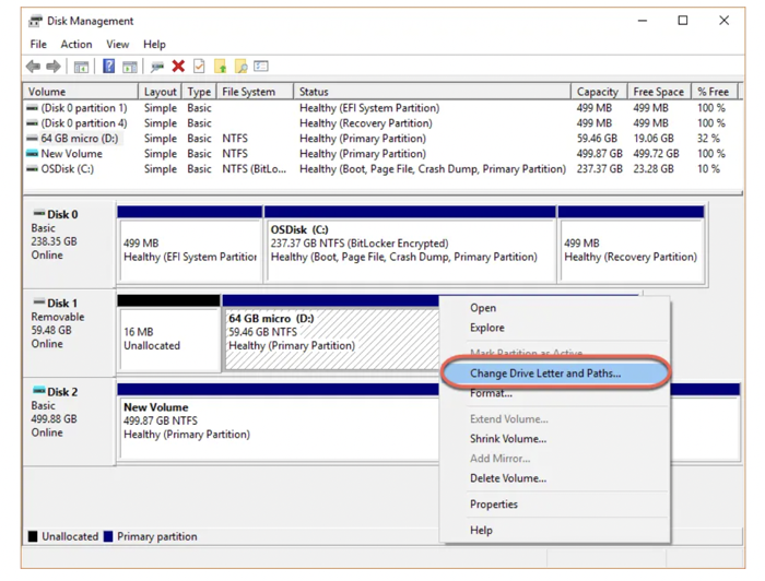 Change drive letter on Windows