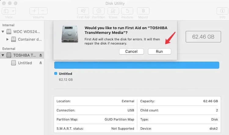 Führen Sie Erste Hilfe auf dem Mac aus, um eine beschädigte externe Festplatte zu reparieren