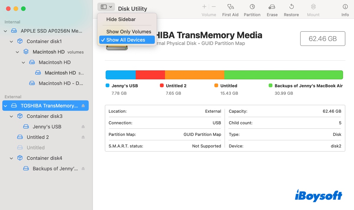 Alle Geräte in Festplatten-Dienstprogramm anzeigen