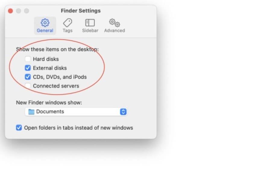autoriser l'affichage des disques externes sur le bureau sur Mac