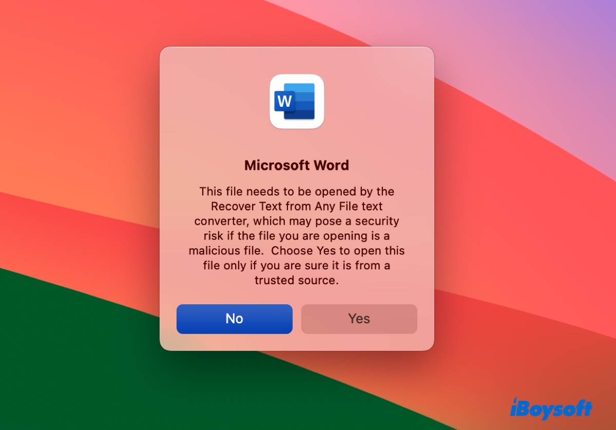 Bestätigen Sie die Öffnung der Datei mit dem Textwiederherstellungskonverter auf dem Mac
