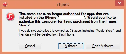 Este computador não está mais autorizado para apps instalados no iPhone