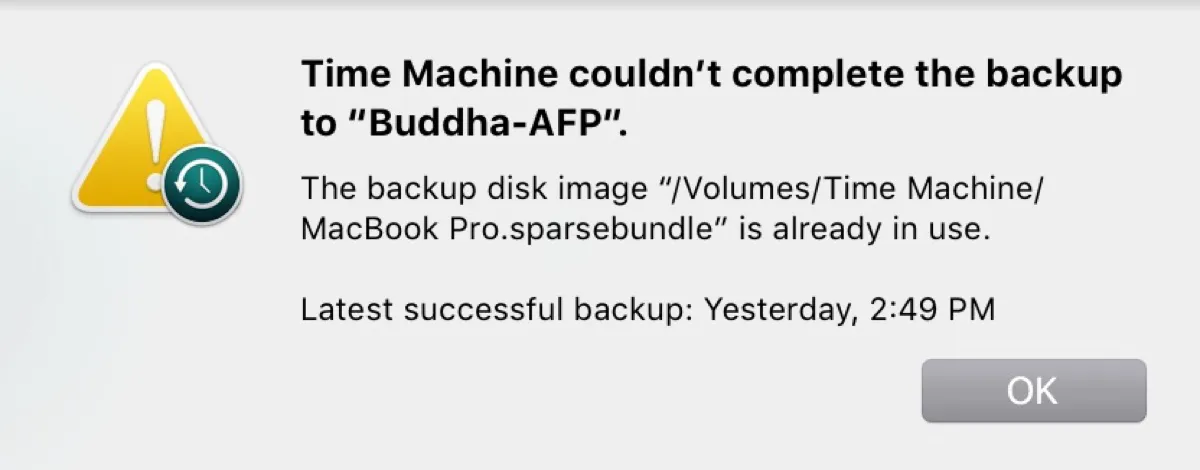 Time Machine não pôde concluir o backup, já está em uso