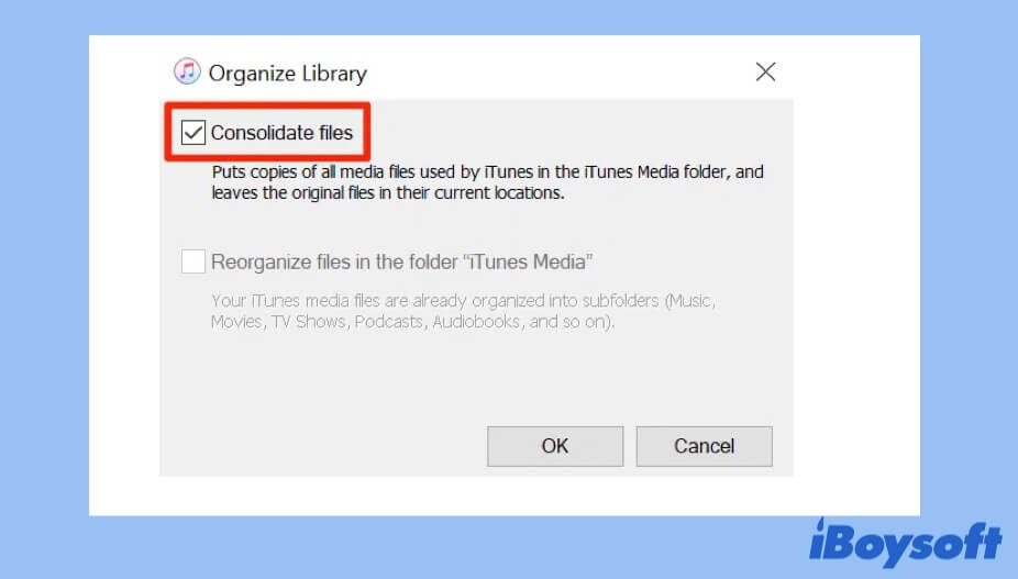 Cochez l'option Consolidate files