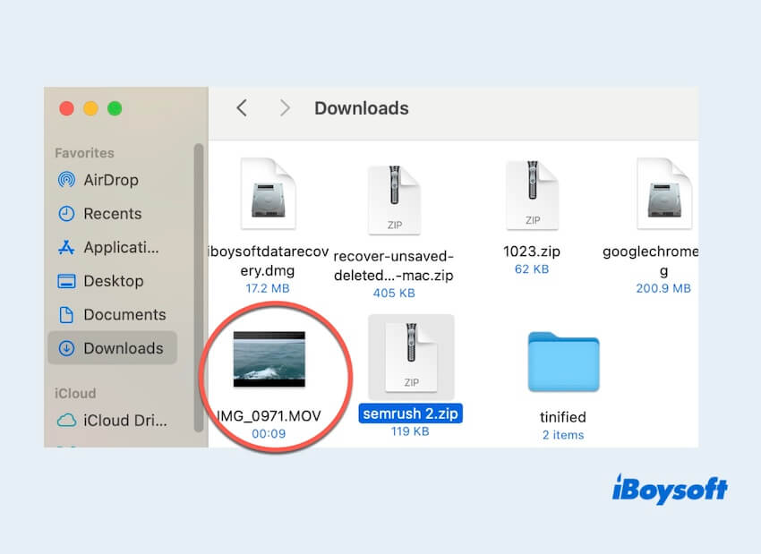 Videos im Download-Ordner auf dem Mac nach Airdrop suchen