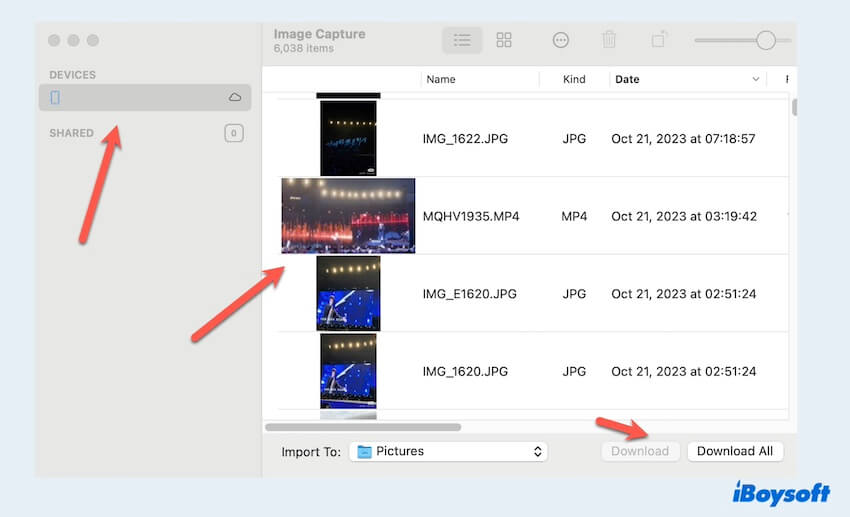 transfer videos from iPhone to Mac via image capture