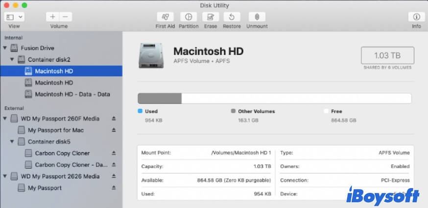 dos volúmenes de Macintosh HD