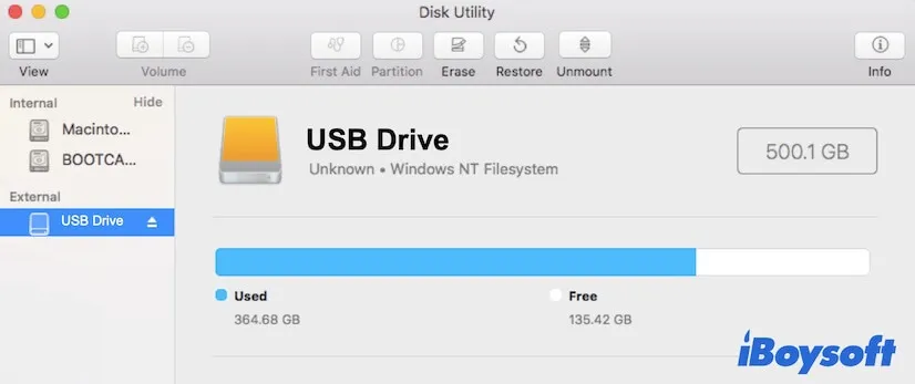check the external hard drive file format in Disk Utility