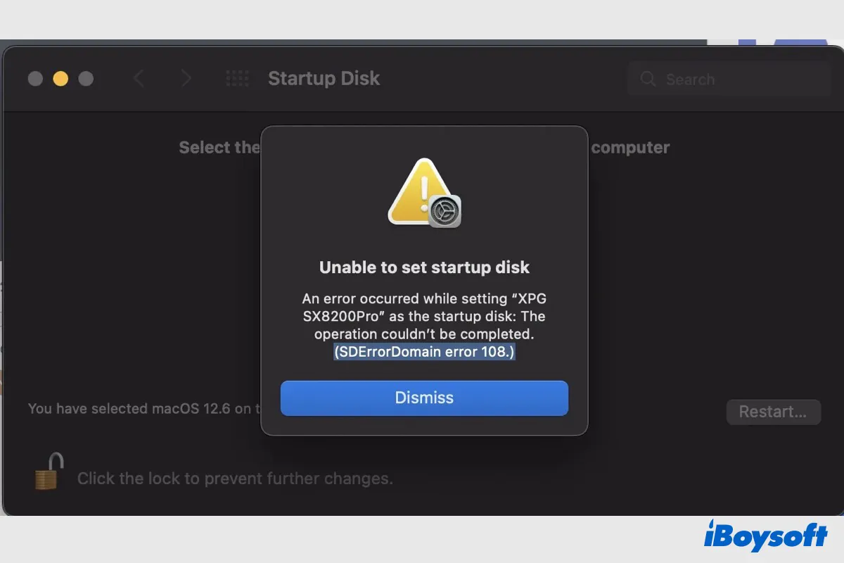 startup diskの設定ができない