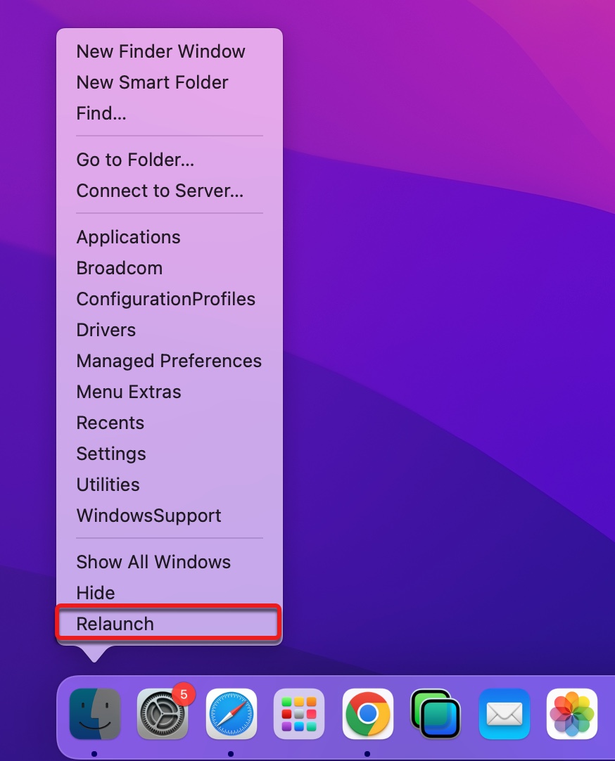 Volver a iniciar Finder para solucionar el problema con el volumen que Primeros Auxilios no pudo desmontar