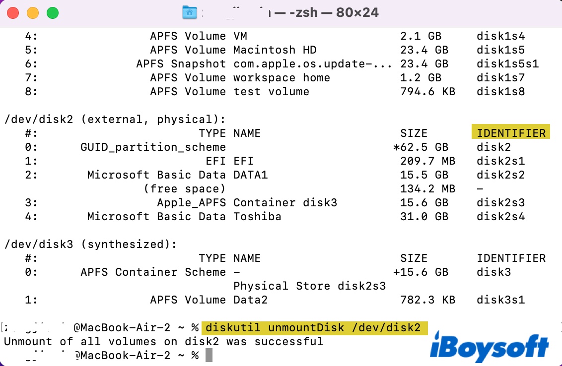 Desmontar un disco usando Terminal en Mac