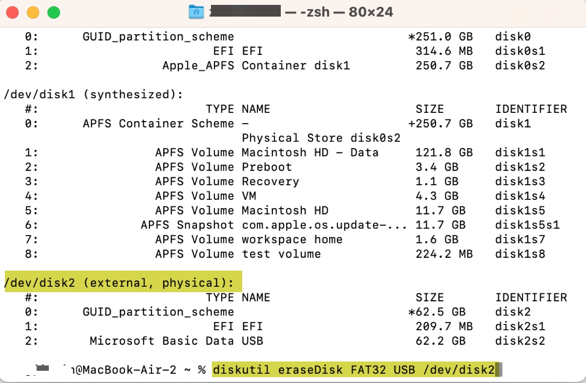 Effacer le disque externe en cause dans Terminal