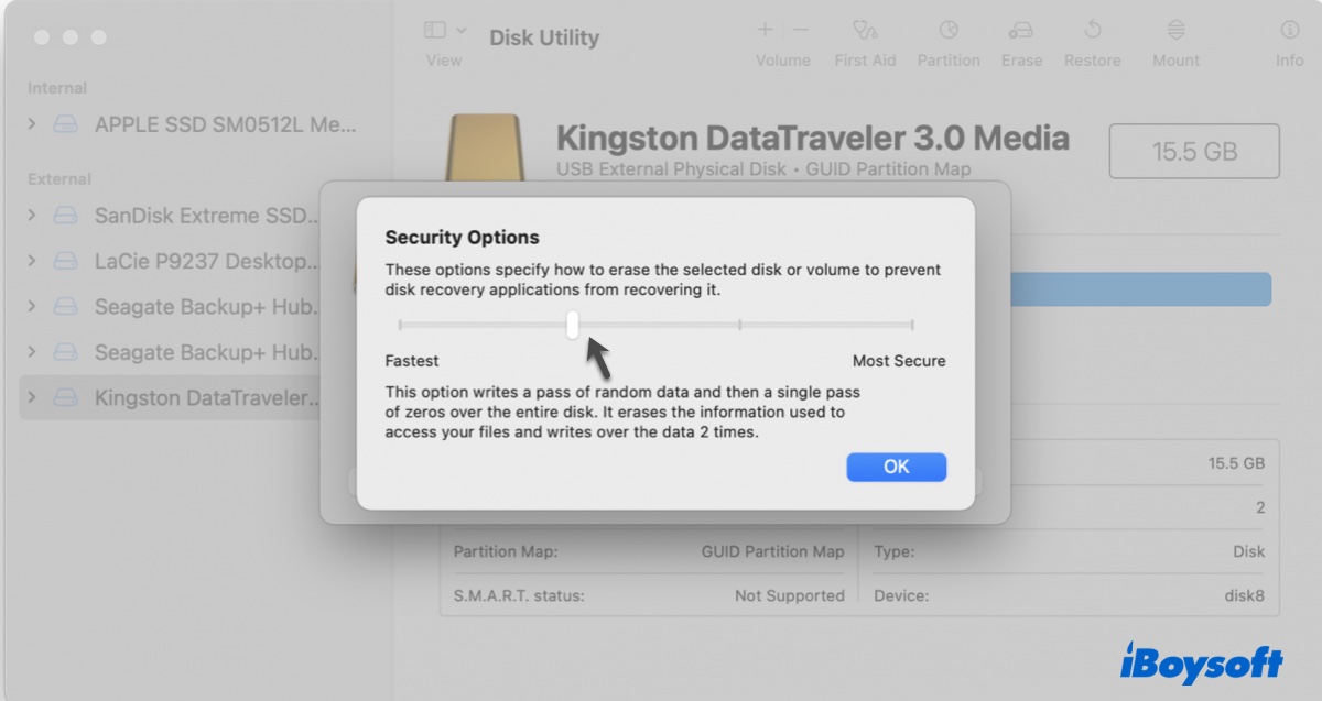 Effacer de manière sécurisée le disque externe qui n'a pas pu être reformaté