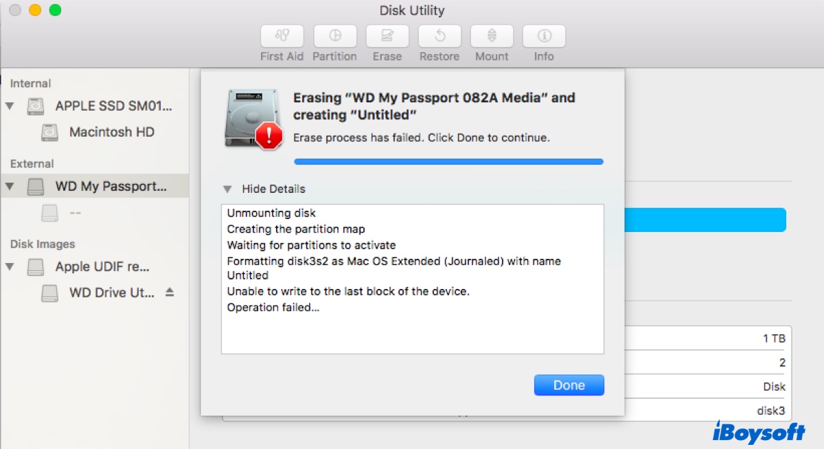 Erreur Impossible d'écrire sur le dernier bloc du périphérique lors de l'effacement d'un disque externe
