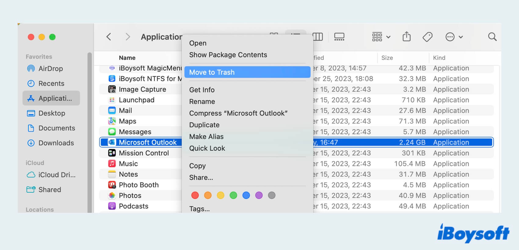 Outlook auf dem Mac mit Finder deinstallieren
