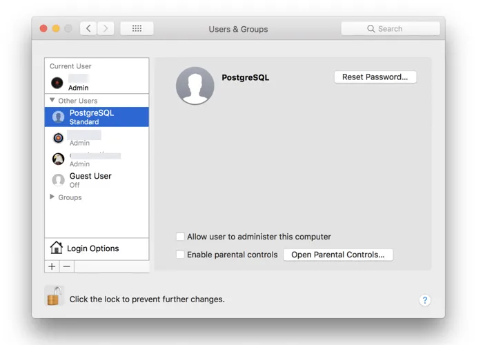Remove PostgreSQL user on Mac