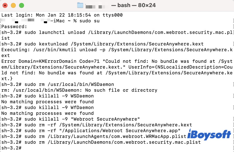 Supprimer Webroot sur Mac via le Terminal