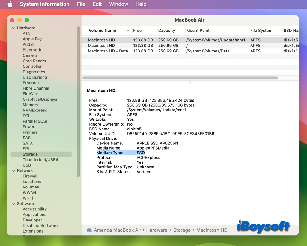 macドライブのメディアタイプを確認