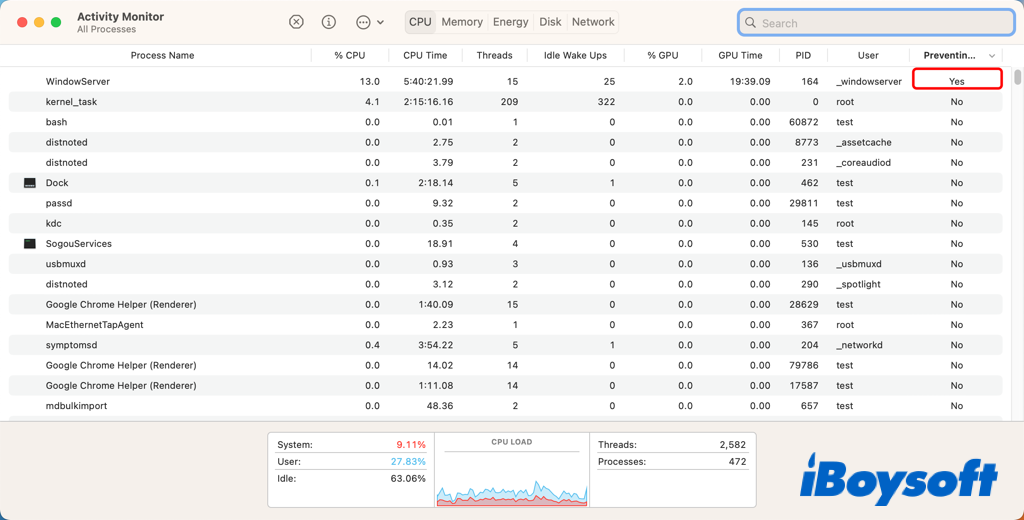 windowserver prevent from sleeping ventura